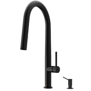 Greenwich Single Handle Pull-Down Sprayer Kitchen Faucet Set with Soap Dispenser in Matte Black