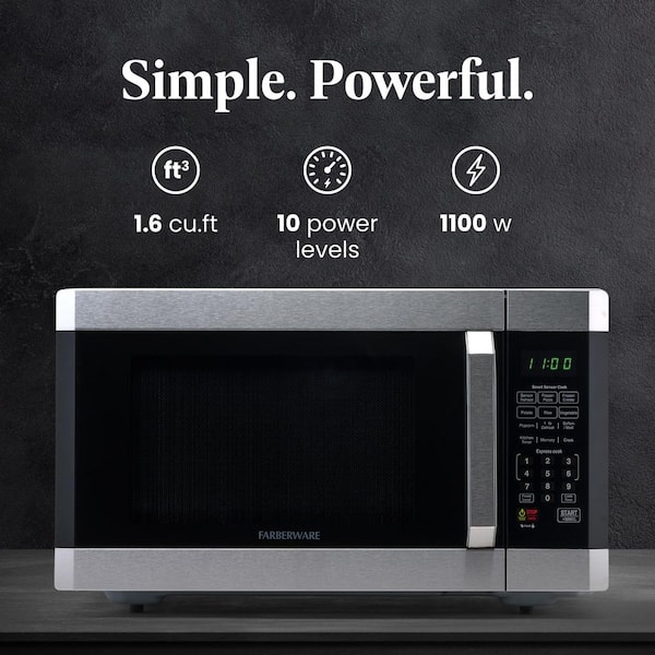 1.6 cu. Ft. 1100- Watt Countertop Microwave Oven with Smart Sensor in Stainless Steel with Platinum