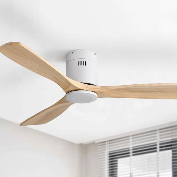 52 in. Smart Standard Indoor/Outdoor Wood Blades White Flush Mount Ceiling Fan with Romote&APP Control