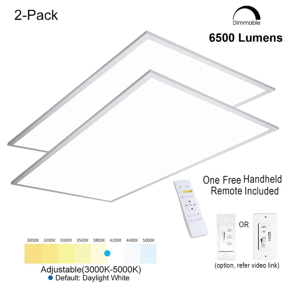 2 ft.x4 ft. 6500 Lumen 600W Equivalent White Dimmable Color Changing CCT Integrated LED Flat Panel Light Troffer(2-Pack) price history on PriceWatchPro