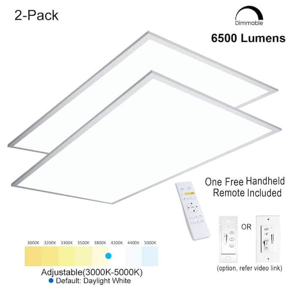 eSenLite 2 ft.x4 ft. 6500 Lumen 600W Equivalent White Dimmable Color Changing CCT Integrated LED Flat Panel Light Troffer(2-Pack)