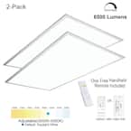 2 ft.x4 ft. 6500 Lumen 600W Equivalent White Dimmable Color Changing CCT Integrated LED Flat Panel Light Troffer(2-Pack)