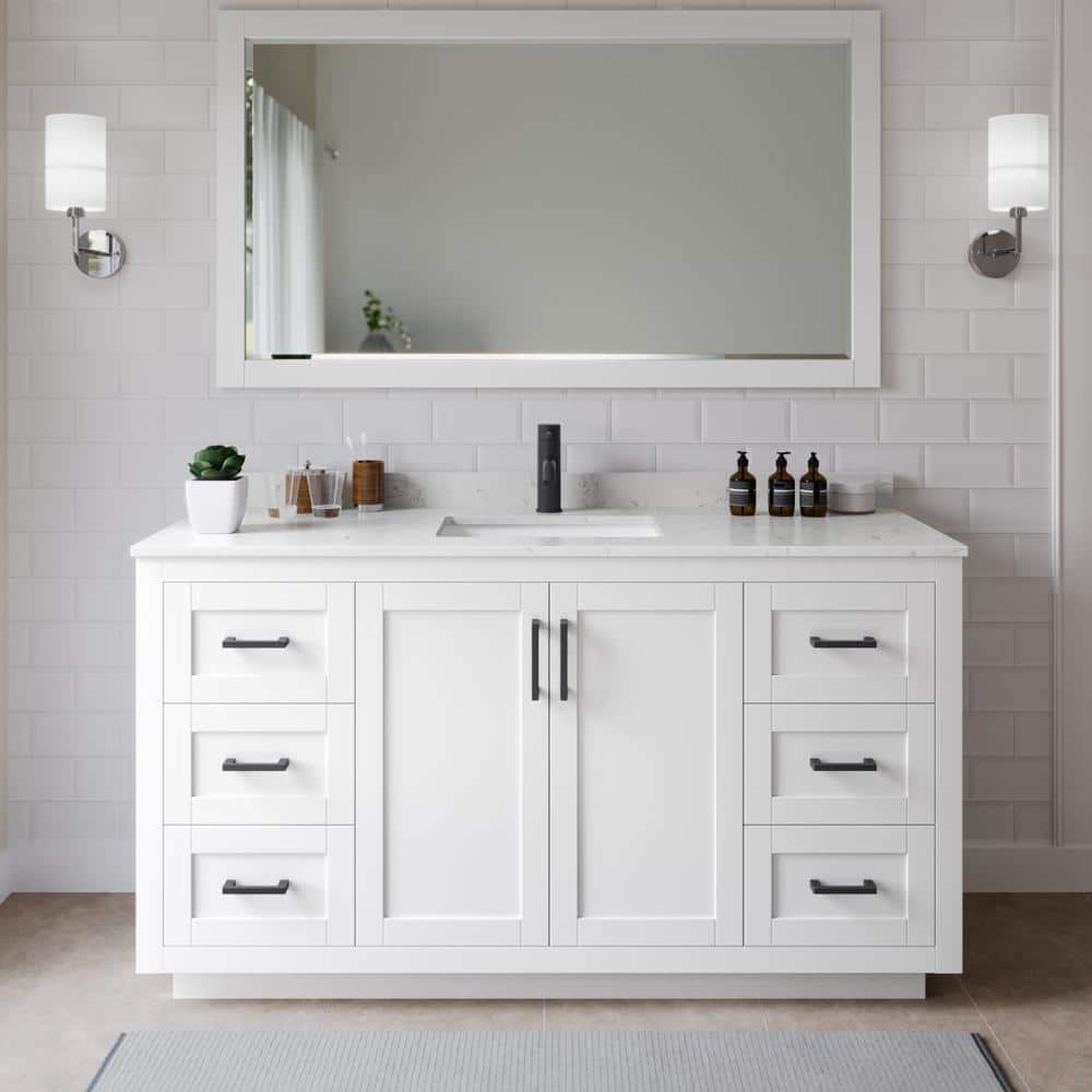 Miranda 66 in. W x 22 in. D x 33.75 in. H Single Bath Vanity in White with Carrara Cultured Marble Top price history on PriceWatchPro