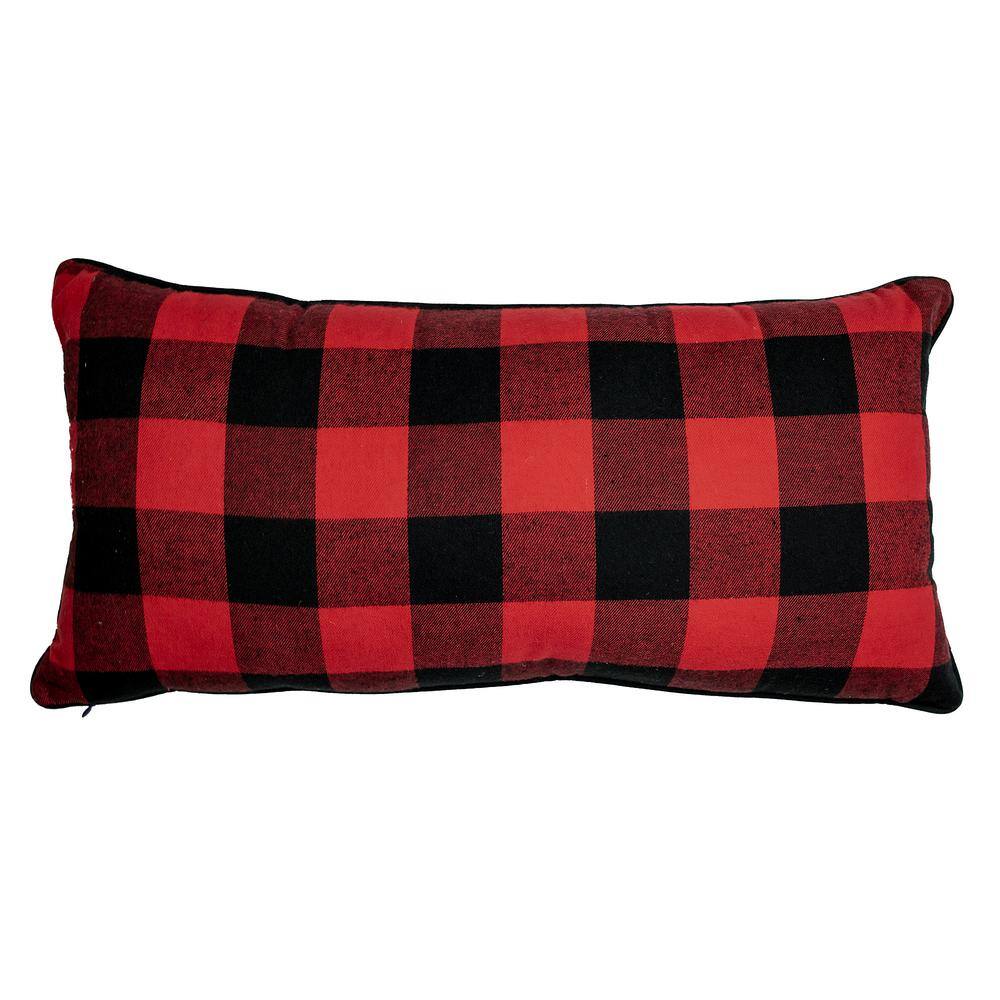Red and Black Plaid Cotton Reversible Throw Pillow 11 x 22