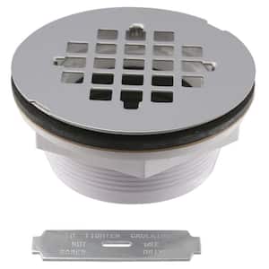 2 in. No-Caulk PVC Compression Shower Drain with 4-1/4 in. Round Grid Cover, Polished Chrome