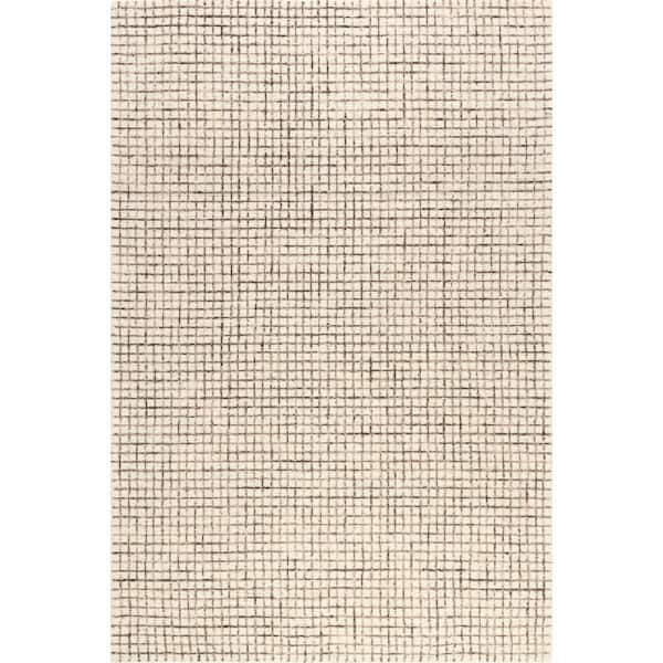 12 ft. x 15 ft. Cream Melrose Checked Indoor Area Rug
