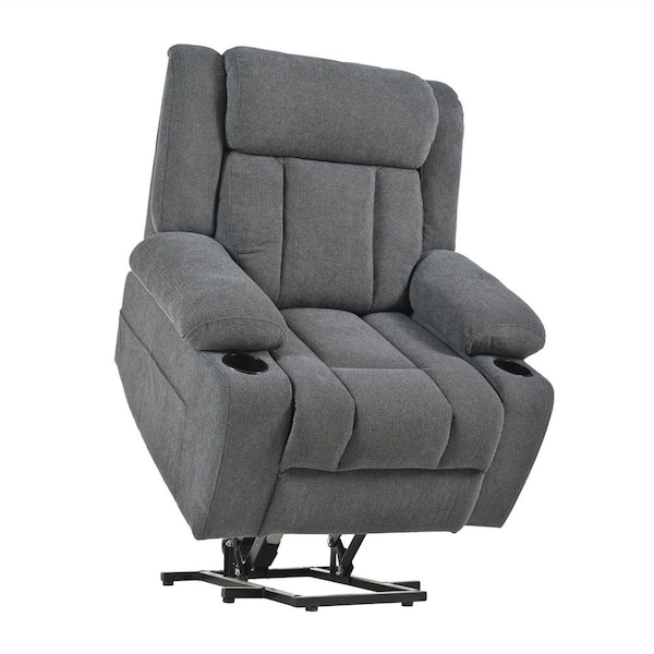 Boyel Living Grey Fabric and Velvet Power Lift Chair with 2-Cup Holders, Side Pockets, Remote Control