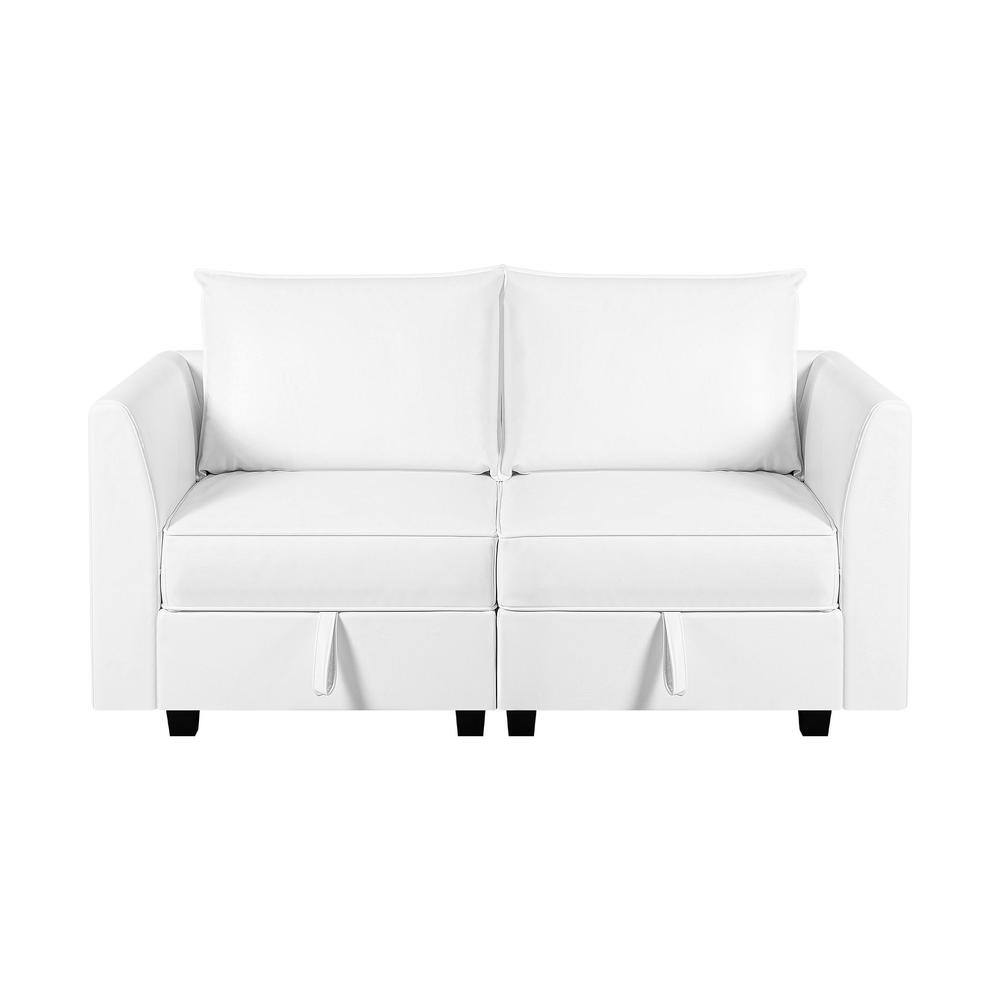 HOMESTOCK 61.22 in. Faux Leather Modern Loveseat for Sectional Sofa ...