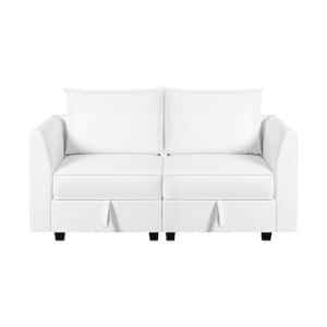 61.22 in. Faux Leather Modern Loveseat for Sectional Sofa, Easy Assembly in. Bright White