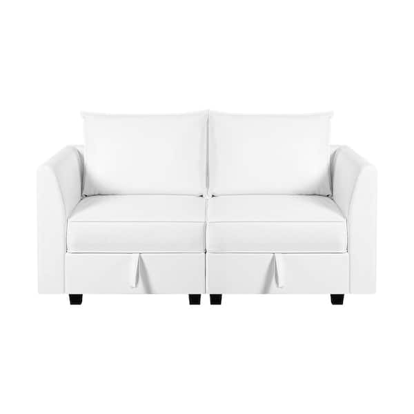 30.3 in. Modern Straight Arm 1-piece Faux Leather Loveseat Sectional Sofa in. Bright White with Easy Assembly