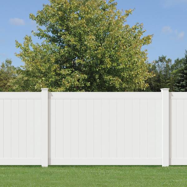 Veranda Pro Series 5 in. x 5 in. x 84 in. White Vinyl Woodbridge Routed Line Fence Post