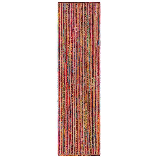 SAFAVIEH Braided Natural Multi 2 ft. x 9 ft. Border Striped Runner Rug