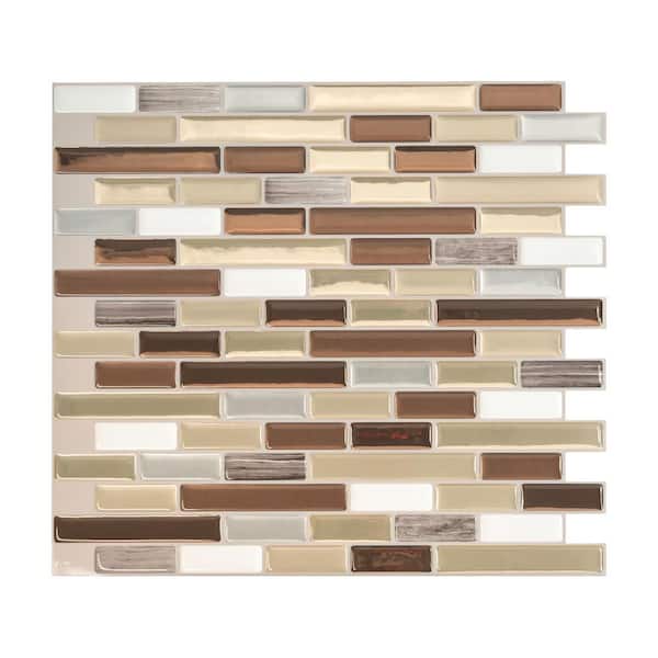 smart tiles Muretto Durango Brown 10.20 in. x 9.10 in. Vinyl Peel and Stick Tile (2.20 sq. ft./ 4-pack)