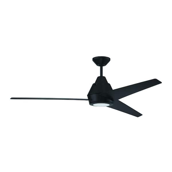 CRAFTMADE Acadian 56 in. Indoor/Outdoor Dual Mount Flat Black Ceiling Fan, Integrated LED Light & Hard-Wired 4 Speed Fan Control