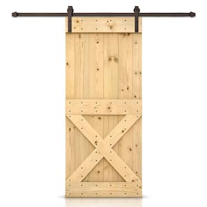 36 in. x 84 in. Mini X Unfinished DIY Knotty Pine Wood Interior Sliding Barn Door WIth Hardware Kit