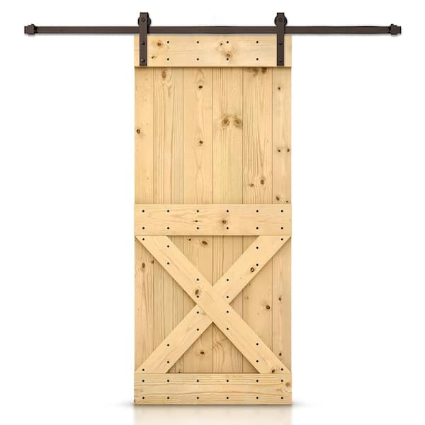 CALHOME 36 in. x 84 in. Mini X Unfinished DIY Knotty Pine Wood Interior Sliding Barn Door WIth Hardware Kit