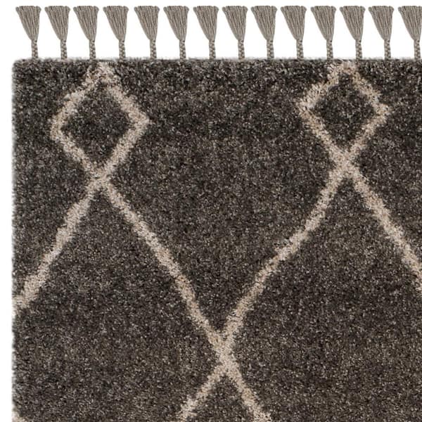 SAFAVIEH Moroccan Fringe Shag Collection MFG245B Boho Tribal Non-Shedding Living Room Bedroom Dining Room Entryway Plush 2-inch Thick Area Rug Cream Charcoal 3' x 5' 