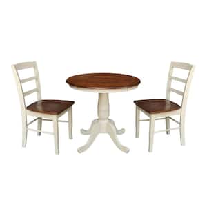 Almond and Espresso Solid Wood 30 in. Round Dining Table with 2-Madrid chairs (3-Piece Set)