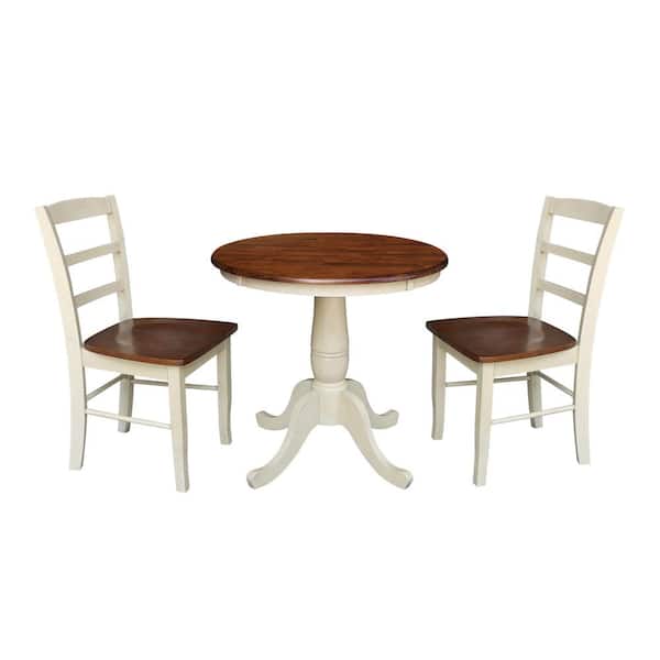 International Concepts Almond and Espresso Solid Wood 30 in. Round Dining Table with 2-Madrid chairs (3-Piece Set)