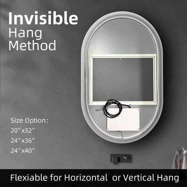 Getpro 24 in. W x 40 in. H Oval Frameless LED Wall Bathroom Vanity