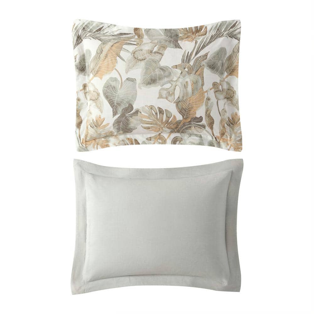 Ivory and Green Cotton Reversible Full Bedspread Set