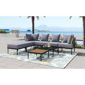 8-Piece Metal Patio Conversation Set with Light Grey Cushions