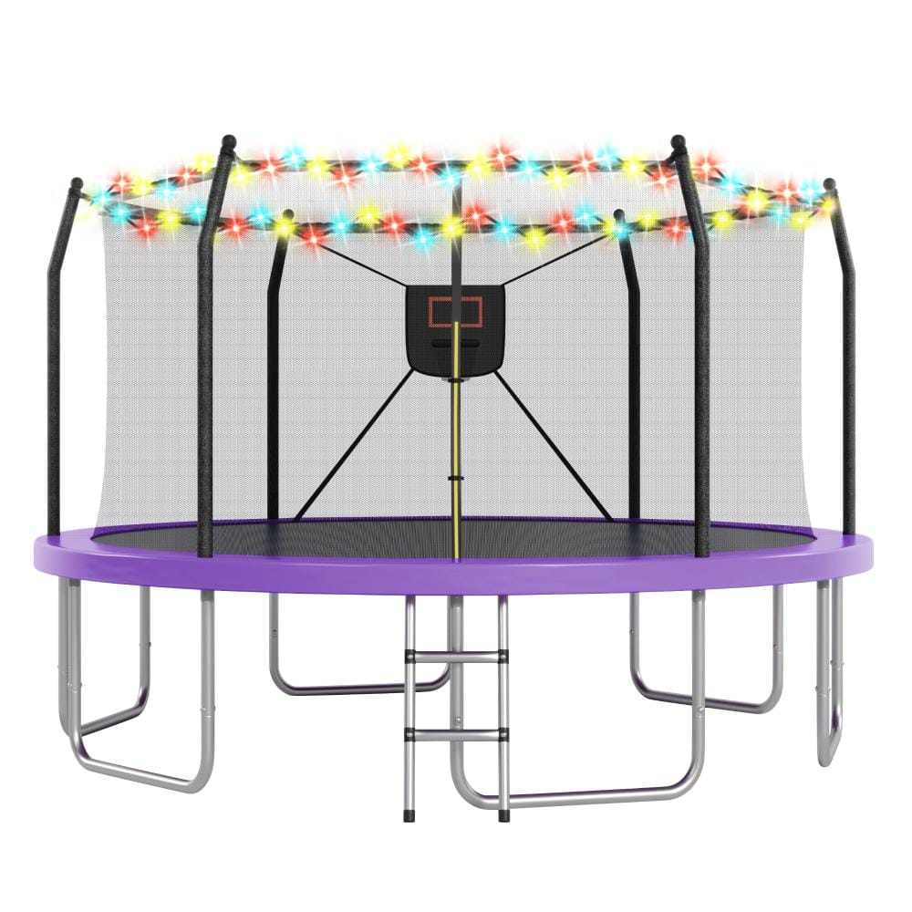 Purple 14 ft. Outdoor Metal Trampoline with Lights and Basketball Hoop for Kids and Adults price history on PriceWatchPro