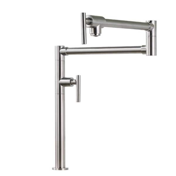 Deck Mounted Pot Filler with Double Handles in Brushed Nickel