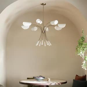 Arcus 45.5 in. 8-Light Champagne Bronze and White Modern Shaded Chandelier for Dining Room