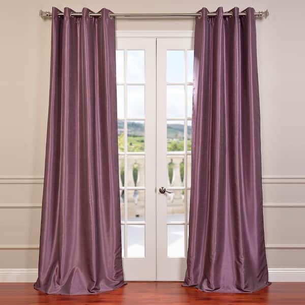 Exclusive Fabrics & Furnishings Smokey Plum Dupioni Faux Silk Solid Curtains - 50 in. W x 96 in. L Grommet Room Darkening Curtains Single Panel Curtains