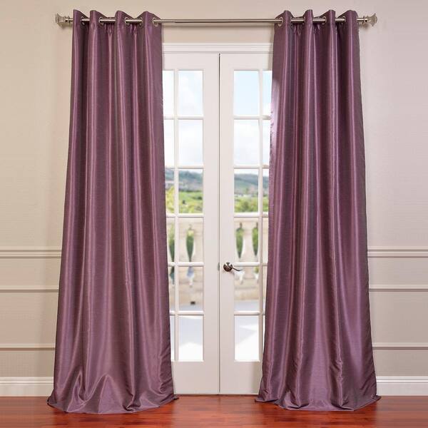Exclusive Fabrics & Furnishings Smokey Plum Dupioni Faux Silk Solid Curtains - 50 in. W x 96 in. L Grommet Room Darkening Curtains Single Panel Curtains