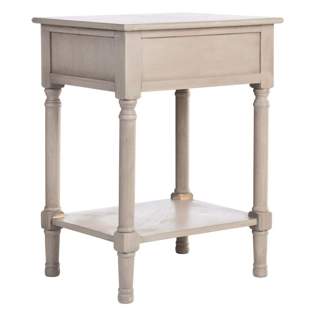 Greige Pine Wood Rectangular Storage End Table with Drawer