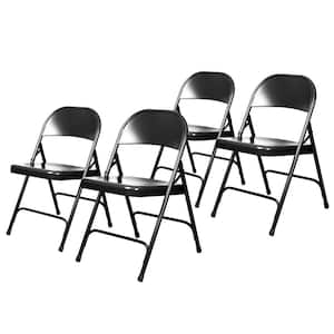 Bernadine Round-Backed Card Table Folding Chair with Metal Seat, Black, Pack of 4