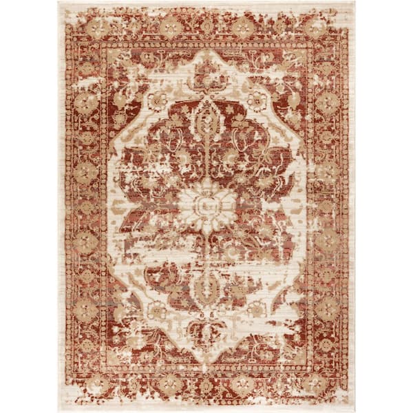 Well Woven Kensington Maxwell Copper 4 ft. x 6 ft. Modern Medallion Antique Vintage Distressed Area Rug