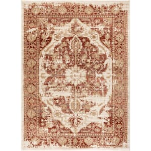 Kensington Maxwell 8 ft. x 11 ft. Modern Medallion Antique Vintage Distressed Copper Area Rug