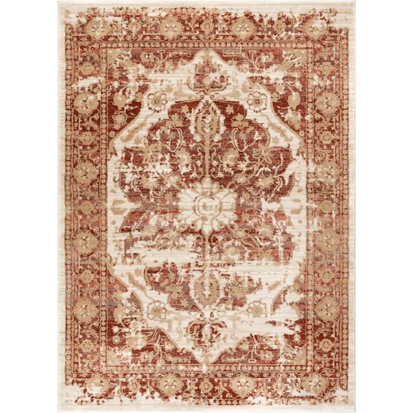 Well Woven Kensington Maxwell 8 ft. x 11 ft. Modern Medallion Antique Vintage Distressed Copper Area Rug