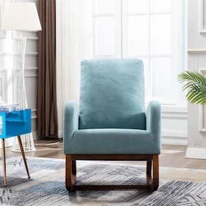 Light Blue Fabric Upholstery Rocking Accent Arm Chair (Set of 1), Solid Wood Frame Arm Chair with Rocking Legs