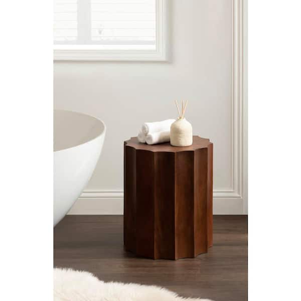 Scalera 15 in. Walnut Brown Round Scalloped Wood End Table