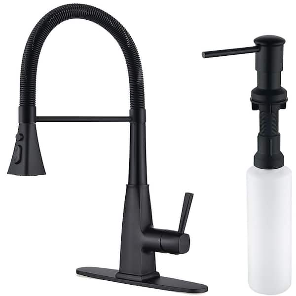 ruiling Single Handle Pull Down Sprayer Kitchen Faucet with Soap Dispenser in Stainless Steel Matte Black