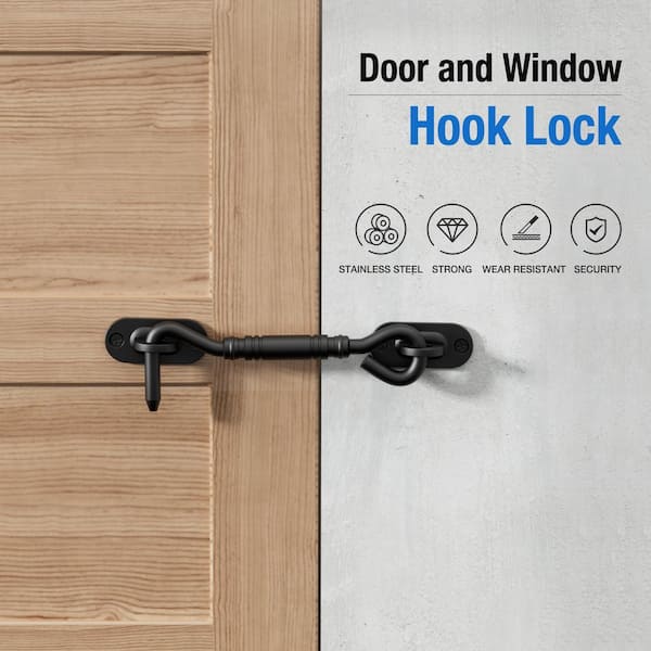 WINSOON 4 in. Black Steel Hook And Eye for Sliding Barn Door, Closet and  Garage GCM6019 - The Home Depot