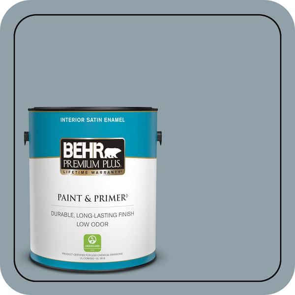 1 Gal. #N480-4A Dusty Denim Satin Enamel Low Odor Interior Paint and Primer