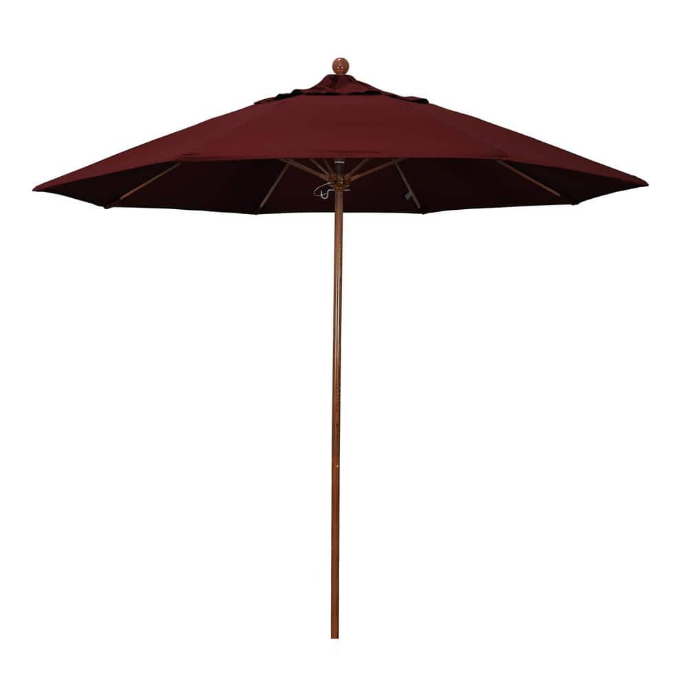 9 ft. Woodgrain Aluminum Commercial Market Patio Umbrella Fiberglass Ribs and Push Lift in Burgundy Pacifica price history on PriceWatchPro