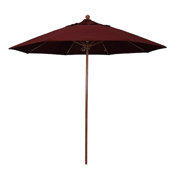 9 ft. Woodgrain Aluminum Commercial Market Patio Umbrella Fiberglass Ribs and Push Lift in Burgundy Pacifica