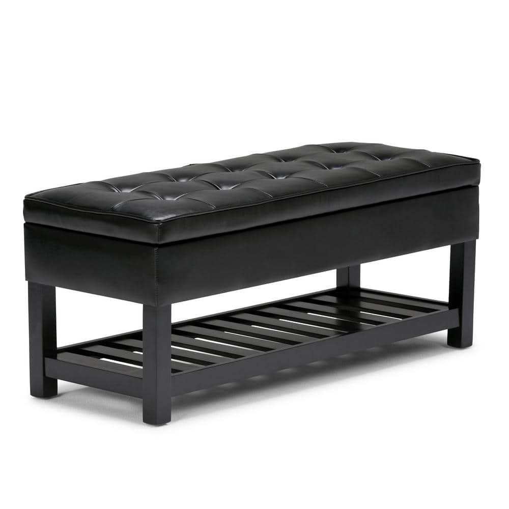Open Bottom Bench Simpli Home Cosmopolitan 44 in. Wide Transitional Rectangle Storage ...