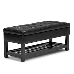 Cosmopolitan 44 in. Wide Transitional Rectangle Storage Ottoman Bench with Open Bottom in Midnight Black Faux Leather