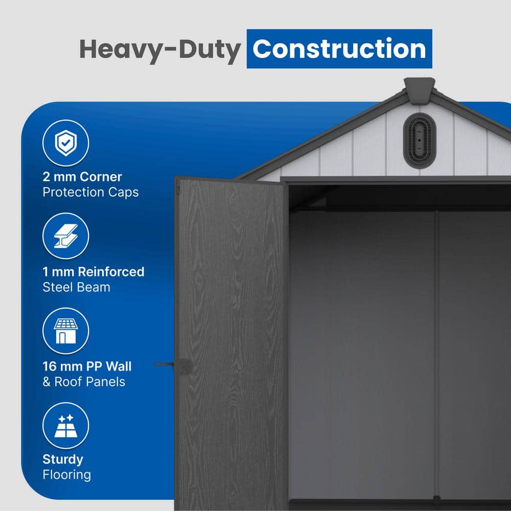 Gray Resin 6' x 8' Outdoor Shed with Black Gable Roof