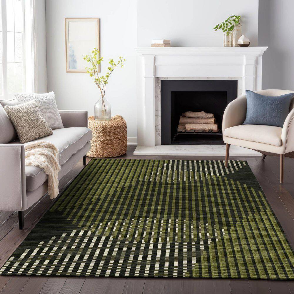 Olive Synthetic Flat Woven Washable Non-slip 8' x 10' Area Rug