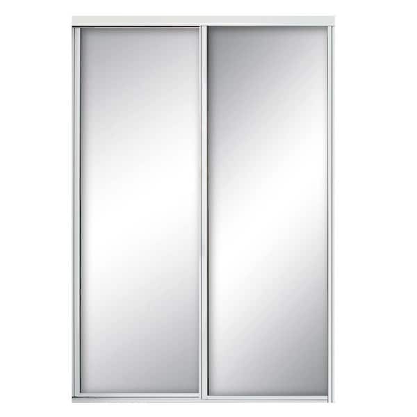 Contractors Wardrobe 96 in. x 81 in. Concord White Aluminum Frame Mirrored Interior Sliding Closet Door