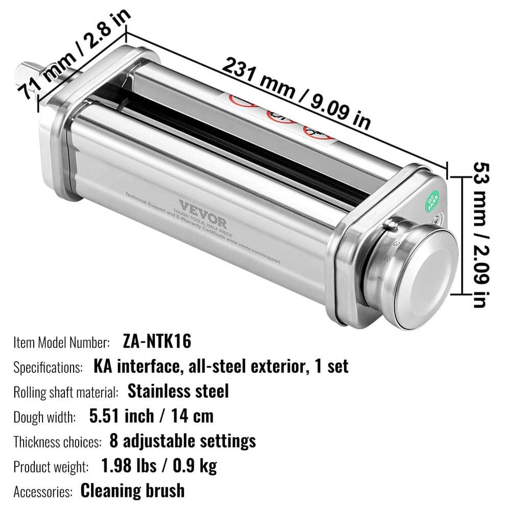Stainless Steel Pasta Roller Attachment for KitchenAid Stand Mixer
