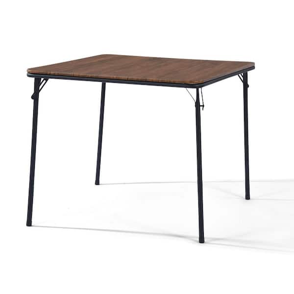 Irvine 33 in. L Square Faux Wood Top Folding Card Table in Rustic Brown with Black Steel Frame